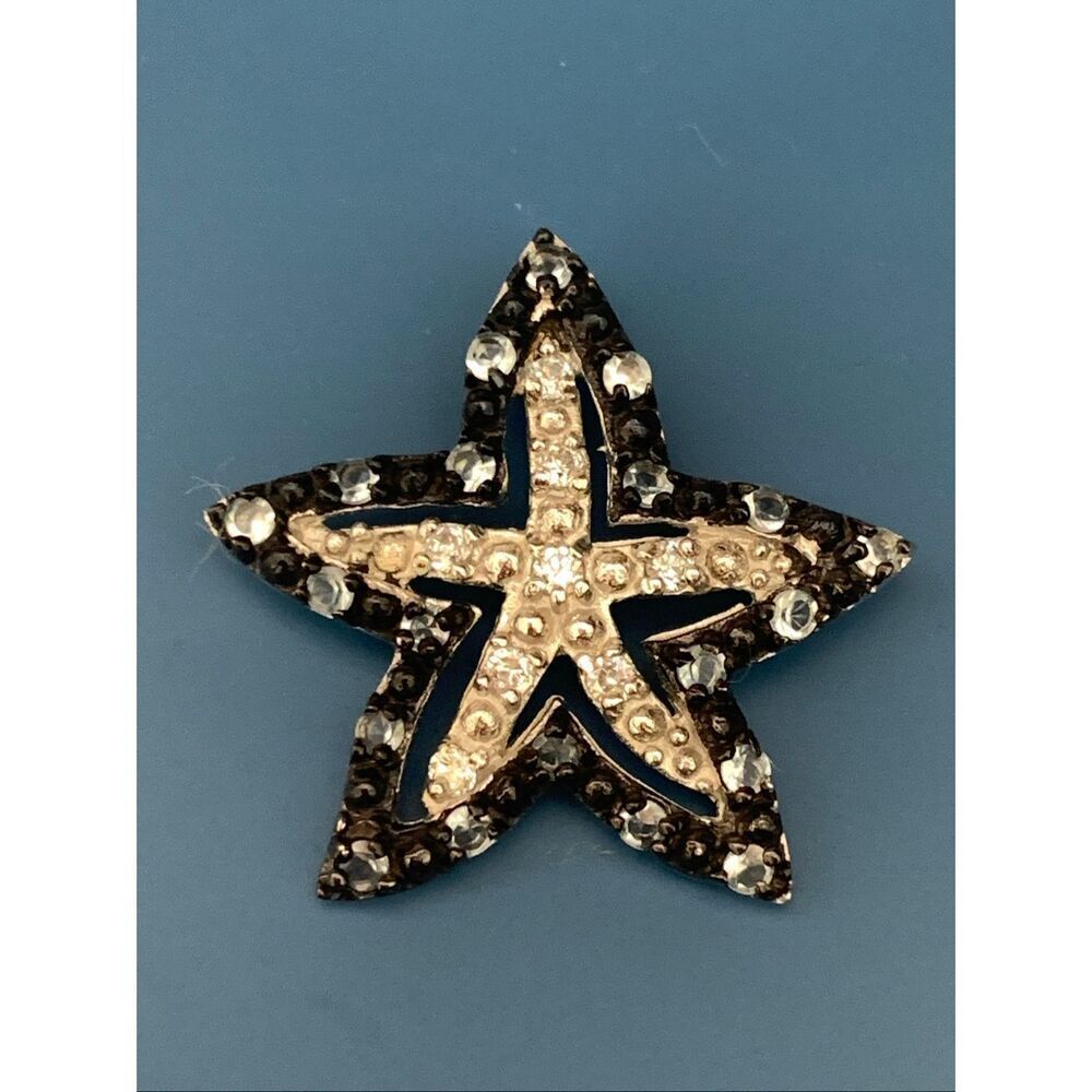 .925โBlack CZ Crystals Starfish Slide Pendant #sea life #beach #starfish
